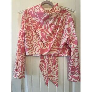 ZARA Join Life Pink Abstract Print Scarf Tie Blouse L NWT